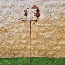 Metal cat and mouse rain gauge H117 cm | Garden Lizard.