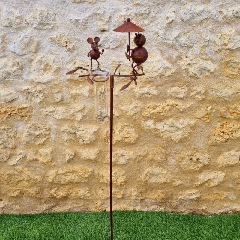 Pluviomètre à piquer motif chat et souris Tuteur Plante Décoration de Jardin en Fer Patiné et entonnoir Tube en Verre 39,90 € L
