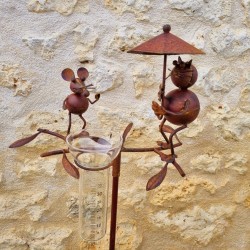 Metal cat and mouse rain gauge H117 cm | Garden Lizard.