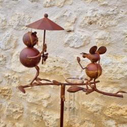 Pluviomètre à piquer motif chat et souris Tuteur Plante Décoration de Jardin en Fer Patiné et entonnoir Tube en Verre 39,90 € L