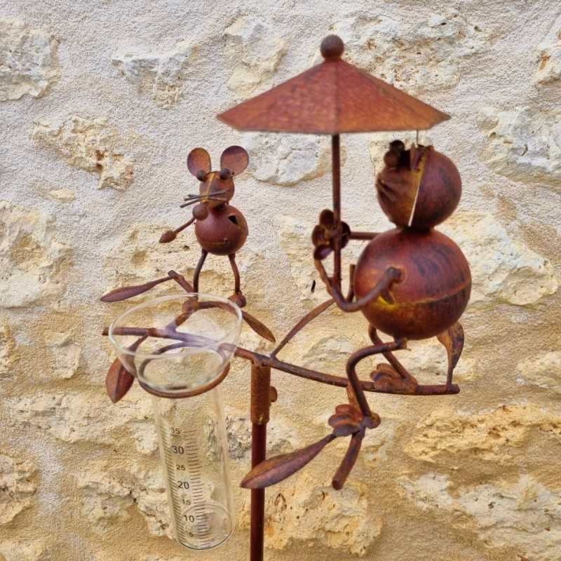 Pluviomètre à piquer motif chat et souris Tuteur Plante Décoration de Jardin en Fer Patiné et entonnoir Tube en Verre 39,90 € L