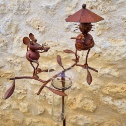 Pluviomètre à piquer motif chat et souris Tuteur Plante Décoration de Jardin en Fer Patiné et entonnoir Tube en Verre 39,90 € L
