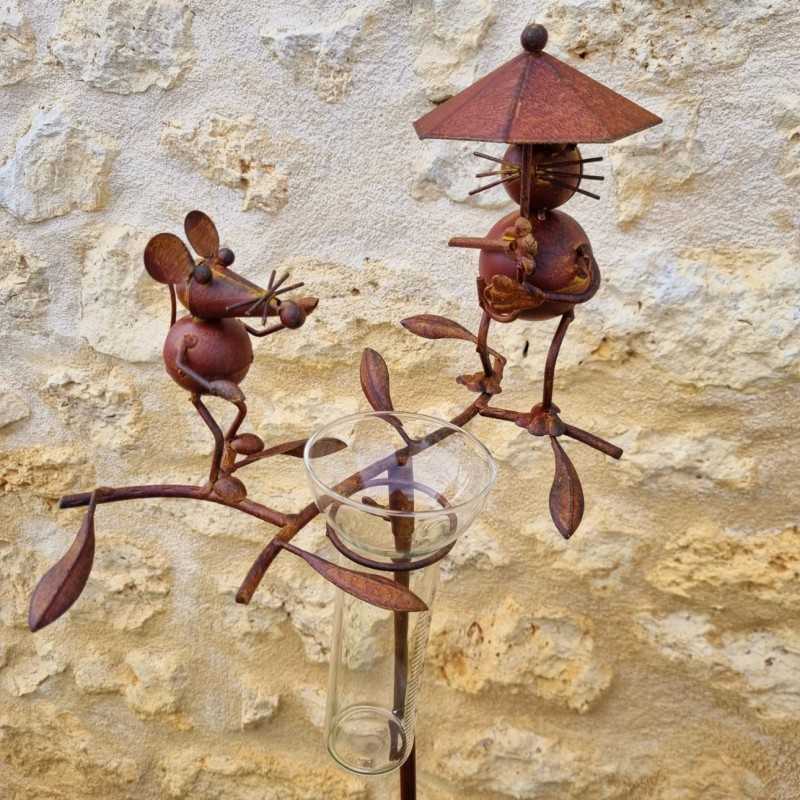 Metal cat and mouse rain gauge H117 cm | Garden Lizard.