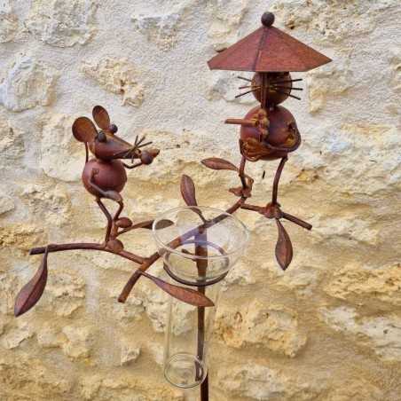 Metal cat and mouse rain gauge H117 cm | Garden Lizard.