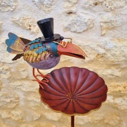 Blue Bird Feeder and Bath with Spike 110X29X17