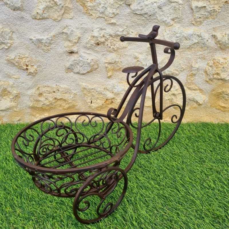 Porte plante tricycle marron panier bas