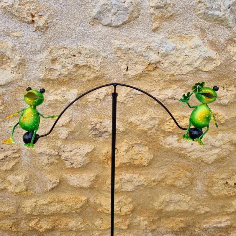 Iron Balance with Two Frogs Motif in Vibrant Colors