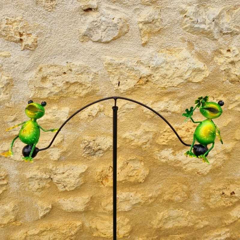 Iron Balance with Two Frogs Motif in Vibrant Colors
