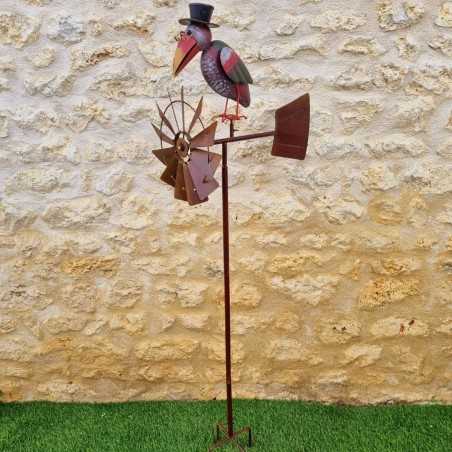 Pic, mobile, éolienne de jardin en fer motif corbeau 54,90 € LEZARD DU JARDIN