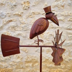 Pic, éolienne de jardin en fer motif corbeau aspect rouille 55,90 € LEZARD DU JARDIN