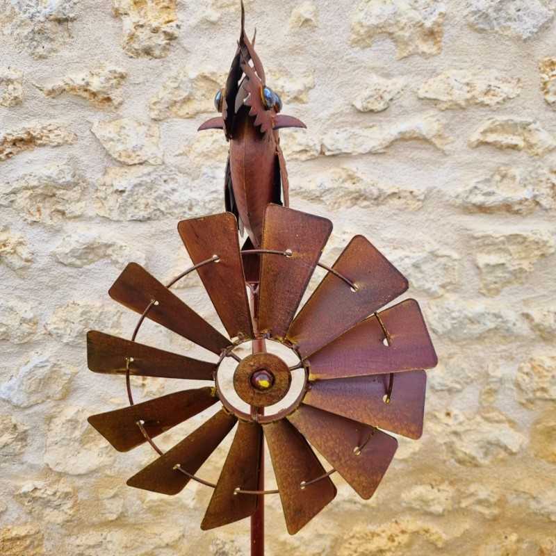 Pic, éolienne de jardin en fer motif chouette aspect rouille 54,90 € LEZARD DU JARDIN