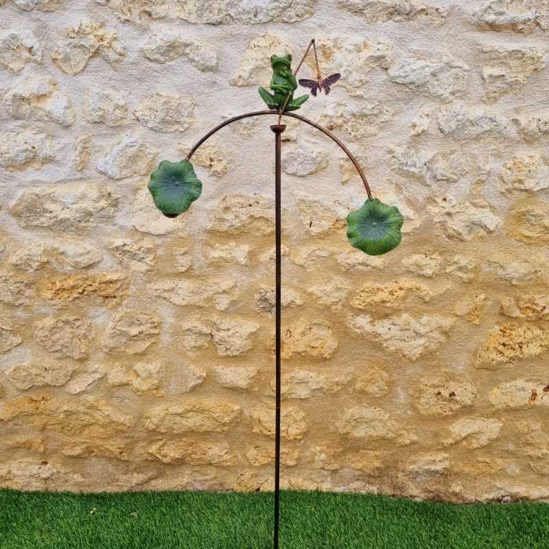 Garden Balance Ornament with Cast Iron Frog