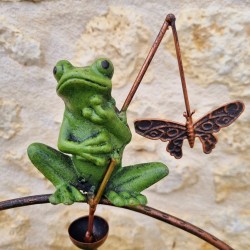 Garden Balance Ornament with Cast Iron Frog