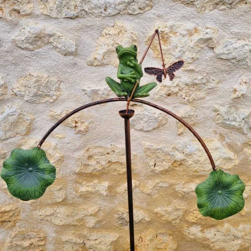 Garden Balance Ornament with Cast Iron Frog