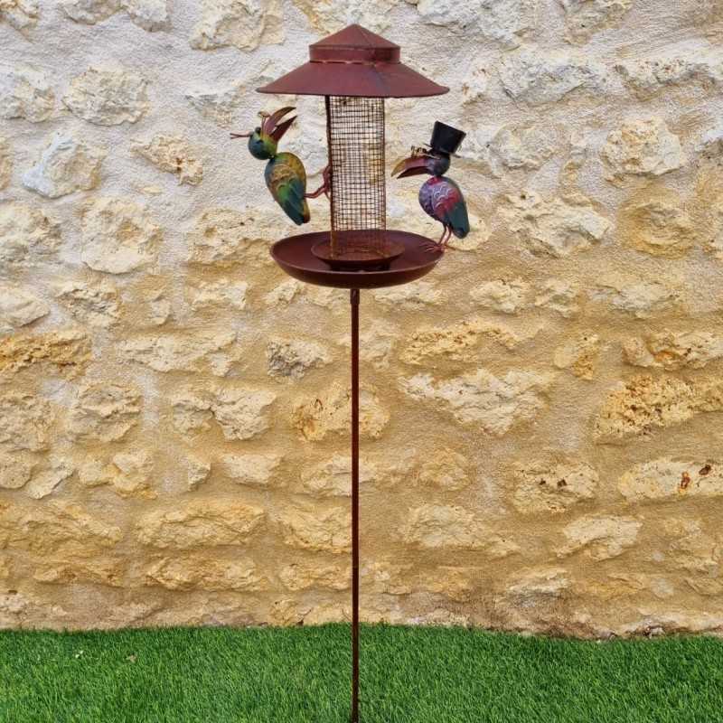 Bird Feeder on Stake with Crow Mobile in Metal 23x30x132cm