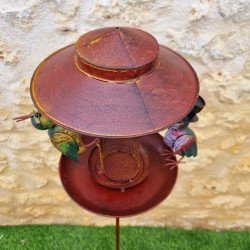 Bird Feeder on Stake with Crow Mobile in Metal 23x30x132cm