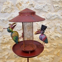 Bird Feeder on Stake with Crow Mobile in Metal 23x30x132cm