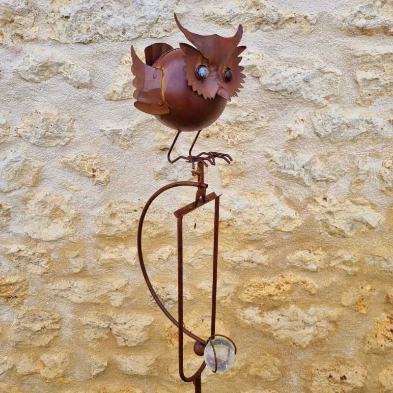 Balance arm, round iron garden stake owl
