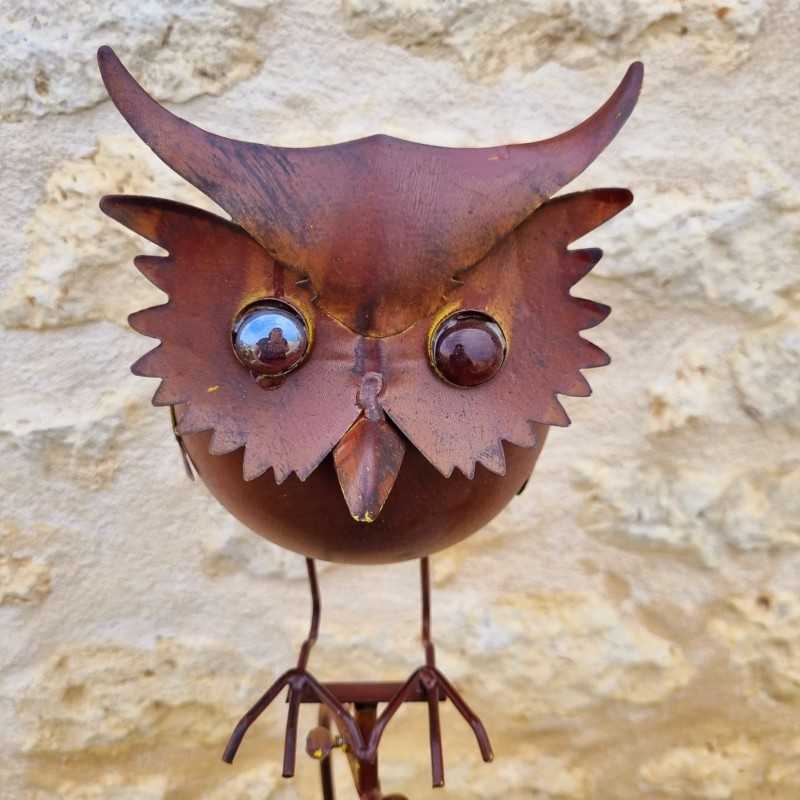 Balance arm, round iron garden stake owl