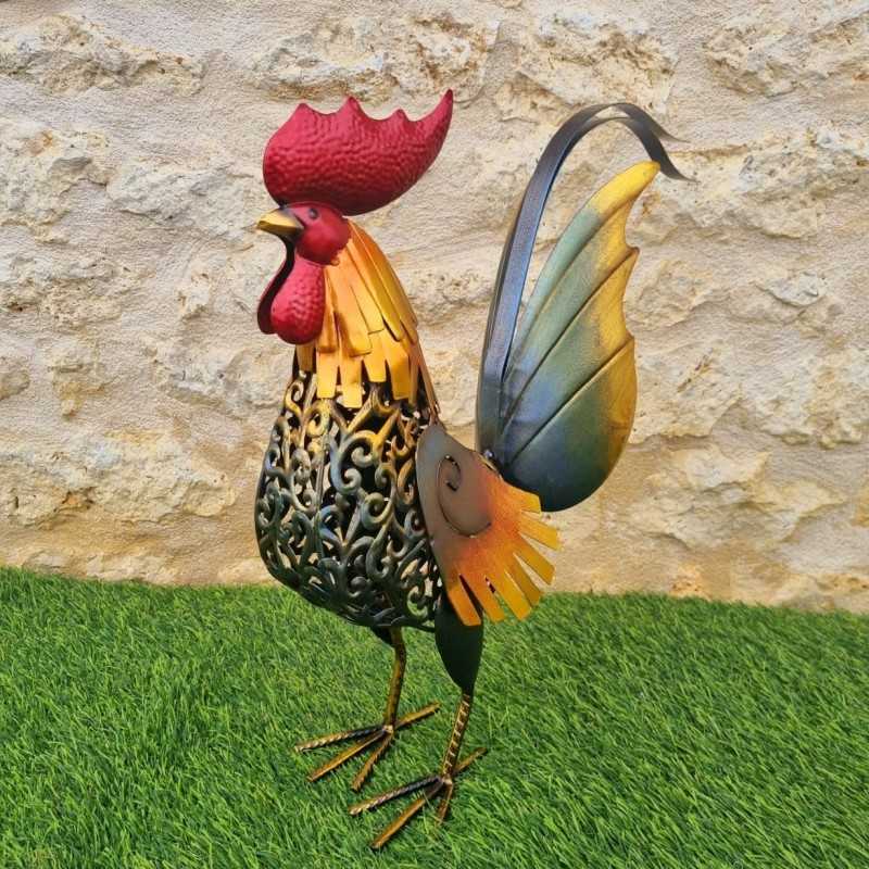 Iron Rooster in Two Sizes, Available in Gold, Gray, Orange, and Red