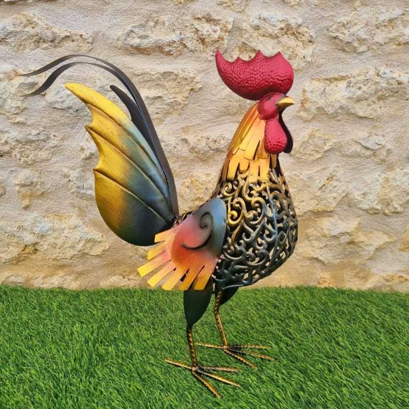 Iron Rooster in Two Sizes, Available in Gold, Gray, Orange, and Red