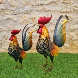 Iron Rooster in Two Sizes, Available in Gold, Gray, Orange, and Red