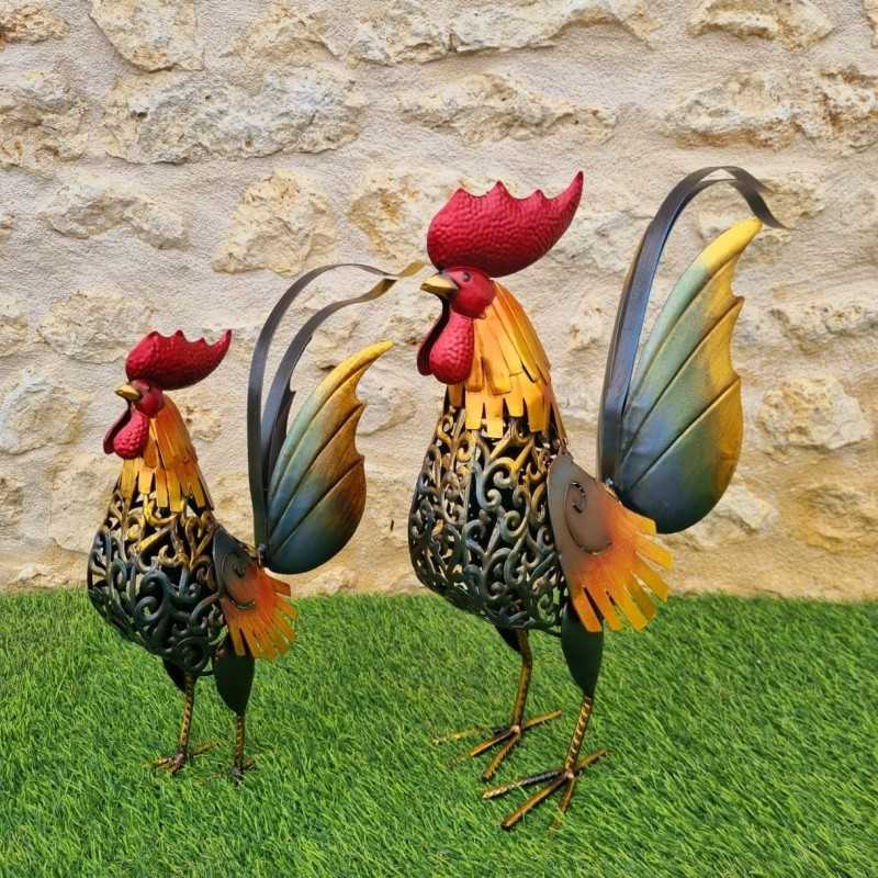 Iron Rooster in Two Sizes, Available in Gold, Gray, Orange, and Red