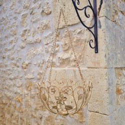 Hanging Plant Basket Holder in Beige Patinated Brown Iron