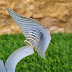 Duo of Colorful Iron Mushrooms in Yellow, Brown, and Green