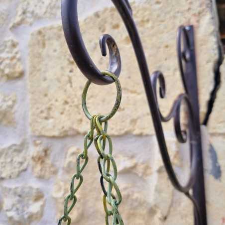 Hanging Plant Basket in iron with a yellow and brown patina finish