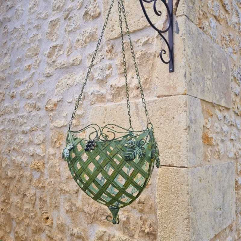 Hanging Plant Basket in iron with a yellow and brown patina finish