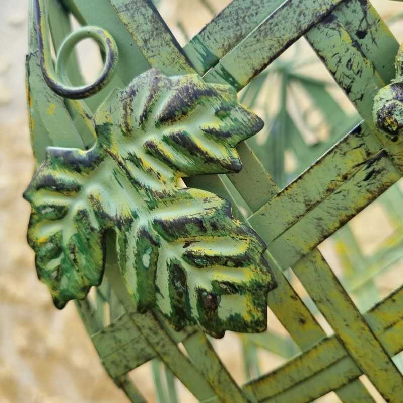 Hanging Plant Basket Holder in Patinated Green Iron with Yellow and Brown Accents