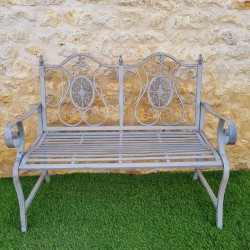 2-Seater Patinated Wrought Iron and Cast Iron Bench