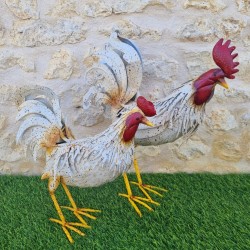 Couple Coq et Poule en Fer | Décoration de Jardin Rustique et Authentique