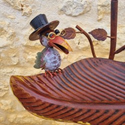 Bird Bath on Iron Spike with Birds and Hats, Feeder H127 cm