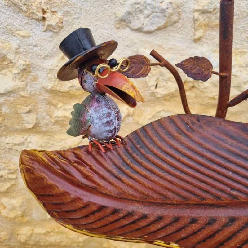 Bird Bath on Iron Spike with Birds and Hats, Feeder H127 cm