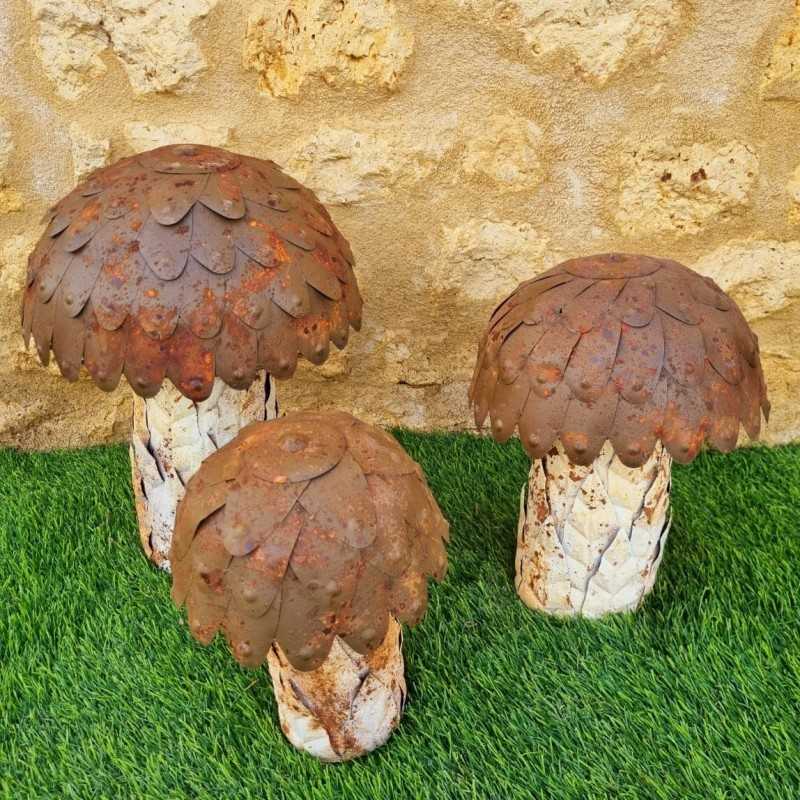 Beige, brown, and rust-colored iron mushrooms