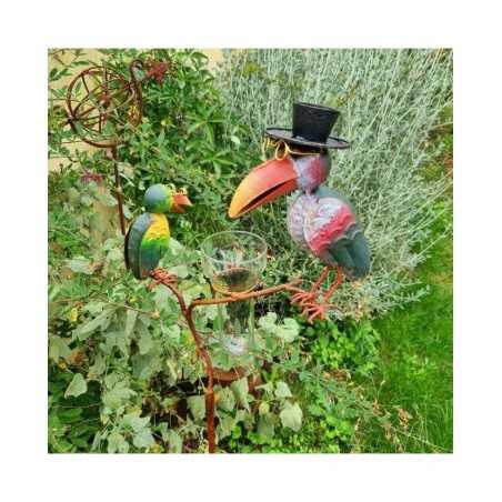 Rain Gauge Stake, Plant Support, Garden Decoration, Raven Design in Weathered Iron with Funnel and Glass Tube, Display Piece