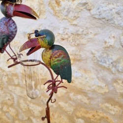 Rain Gauge with Spike Plant Support Decorative Garden Ornament Patinated Iron Crow Motif and Funnel Glass Tube Bird’s Eye View i