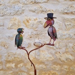 Rain Gauge with Stake Plant Support Garden Decoration Patinated Iron Crow Motif and Funnel Glass Tube Rear View