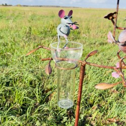 Cute decorative cat and mouse rain gauge for the garden. -LDJ.