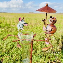 Cute decorative cat and mouse rain gauge for the garden. -LDJ.