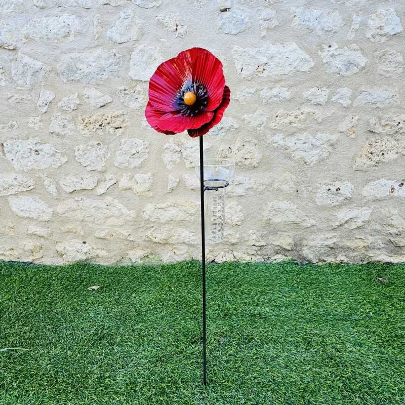 Poppy Rain Gauge – Floral Elegance for Your Garden