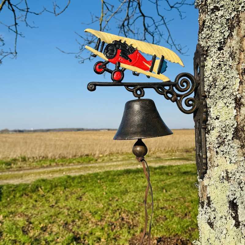 Cast Iron Wall Bell with Biplane – Retro Elegance for Your Outdoor Space