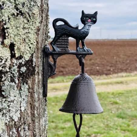 Cast-iron wall bell with black cat – Colorful feline decoration