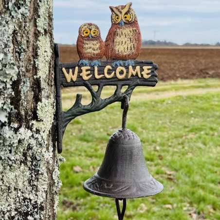 Cast-iron owl wall bell with “Welcome” – Originality and a warm welcome
