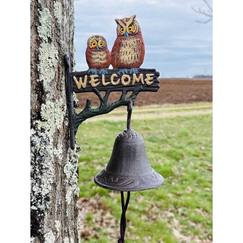 Owl “Welcome” Wall Bell in Cast Iron | Cheerful and Colorful Décor