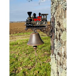 Cast-iron wall bell with locomotive – Originality and railway charm, full view