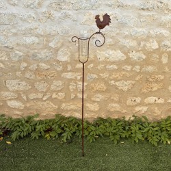 Decorative patinated metal rooster rain gauge – 132 cm – 35 mm graduated glass – Garden Lizard