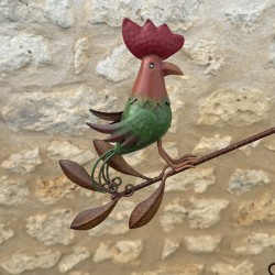 Decorative metal chicken garden mobile, view of the second chicken